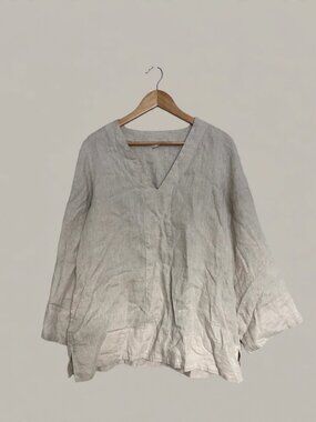 ARKET Beige Linen V Neck Tunic Top Womens M Lagenlook Minimalist Breezy Airy